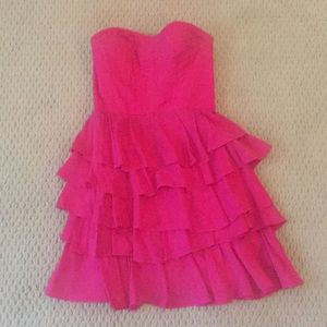 Rebecca Taylor pink ruffled party cocktail dress